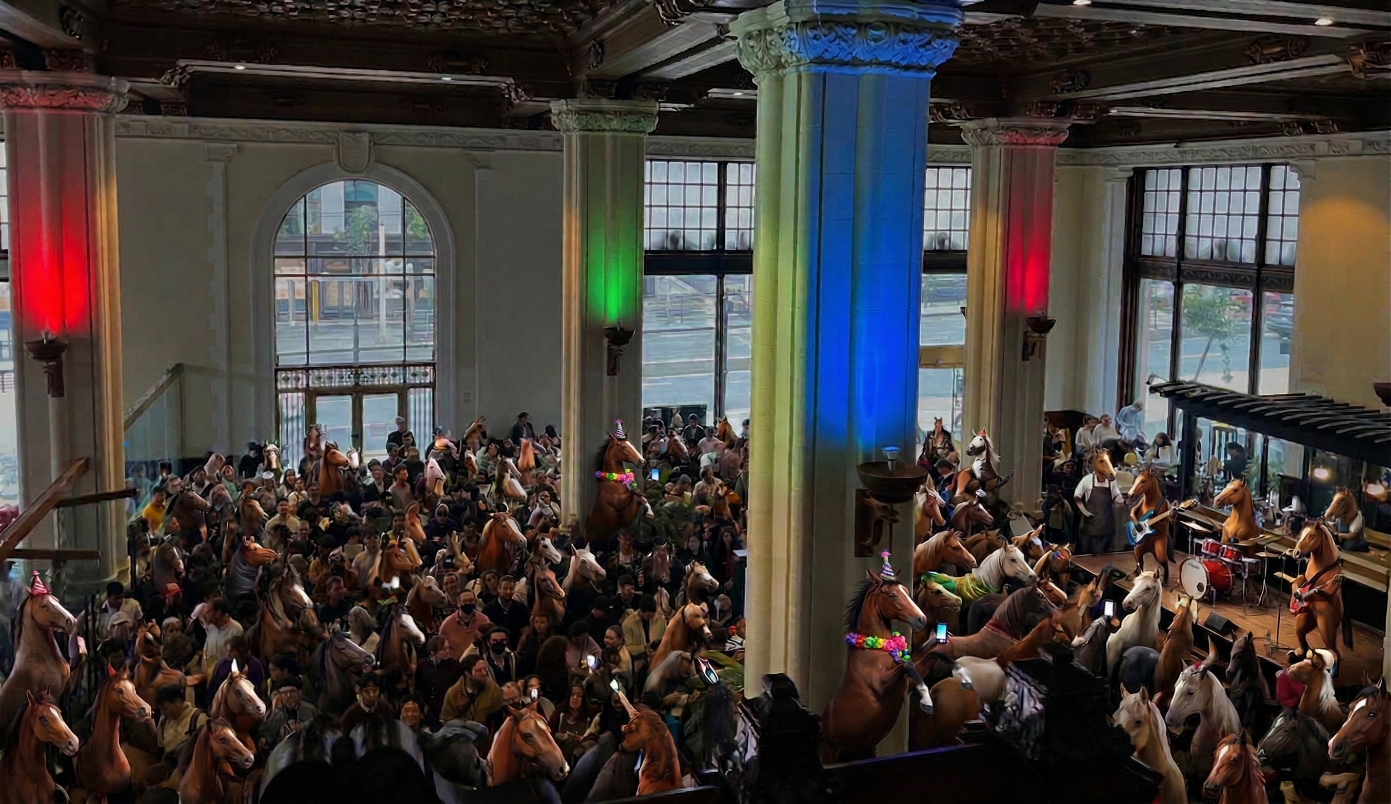 Horses and riders gathered at the moonlit paddock finale