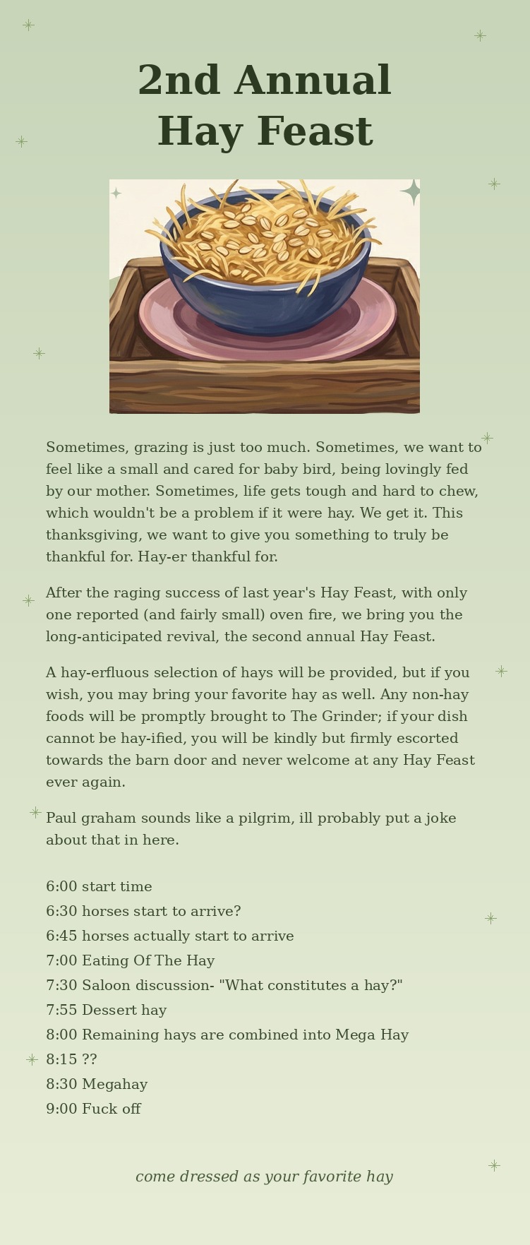 Horses wearing party hats in a barn with streamers