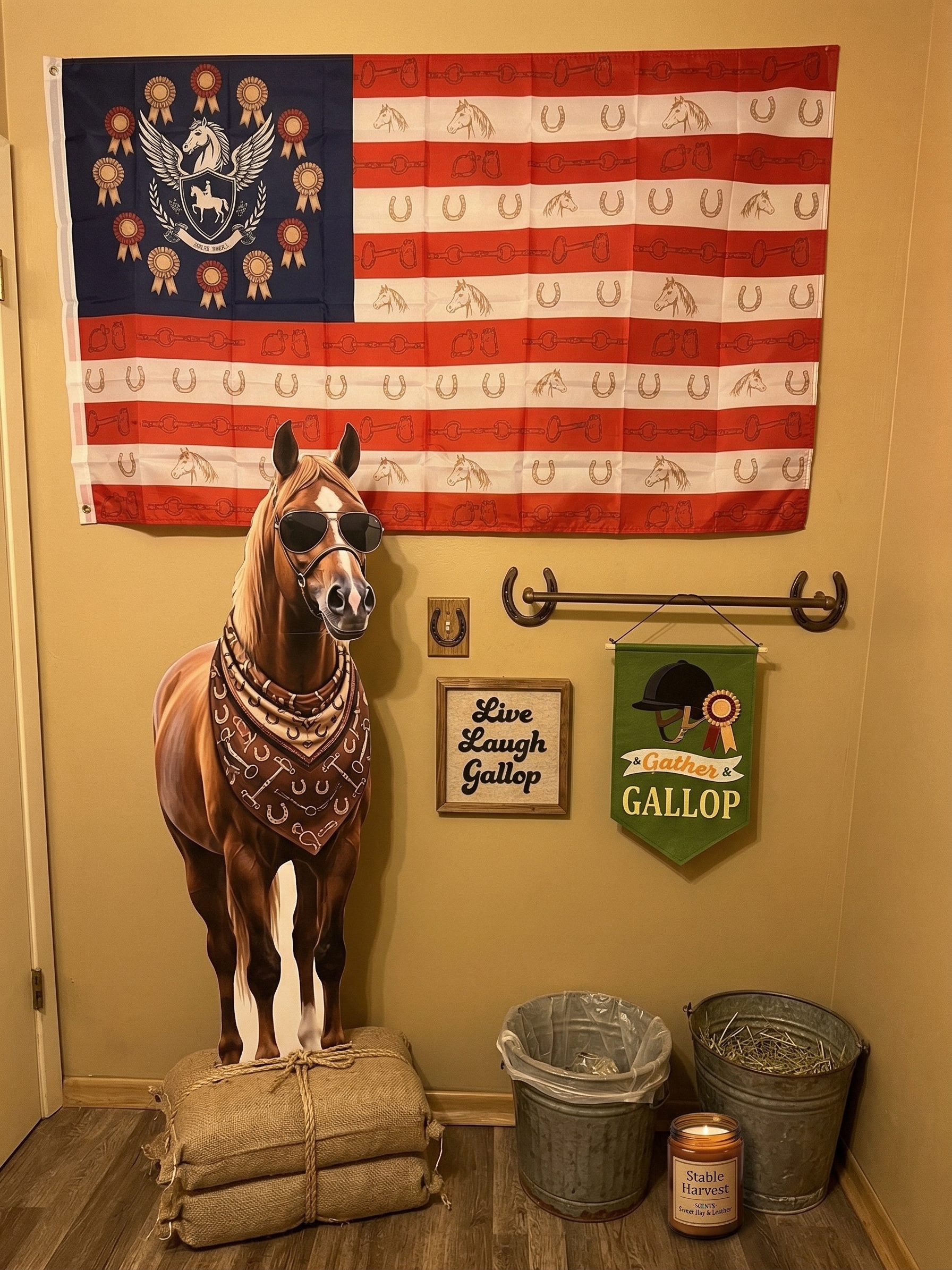 Average Equestrian Equestrian-Themed Tack Room with horse shower curtain