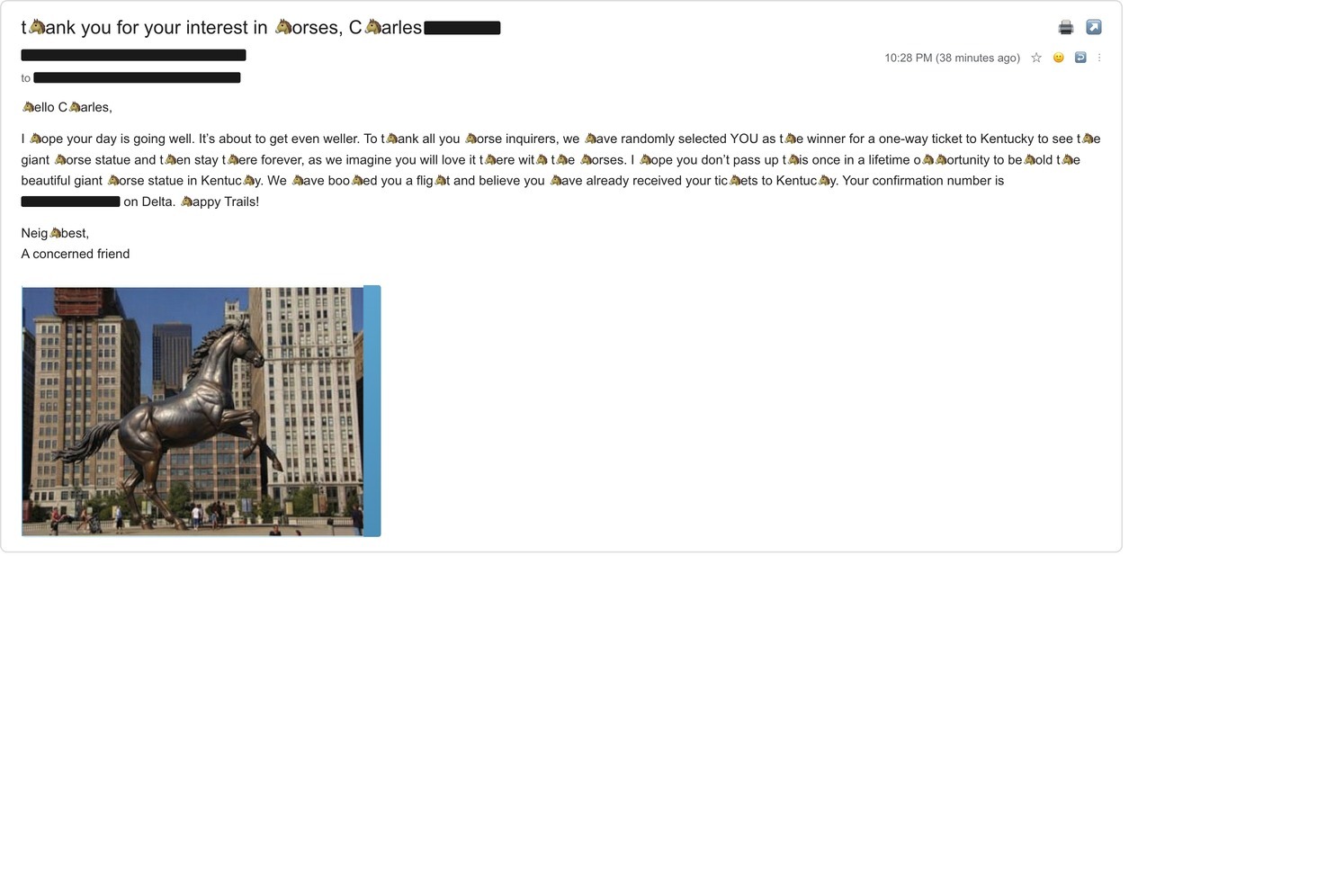 Email about winning a trip to see the Horse Capital of the World